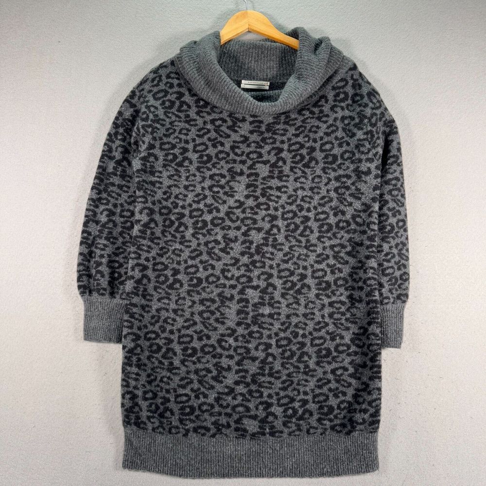 Anthropologie Emmy Wool Sweater Womens Small Gray Leopard Cowl Neck Oversized